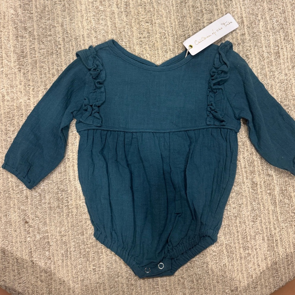 NWT Children of the Tribe Teal Long Sleeve Baby Romper
